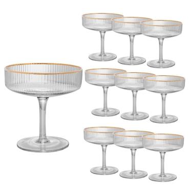 Imagem de Jogo 10 Taça De Vidro Coupe Com Borda Dourada Lines Wolff 200ml