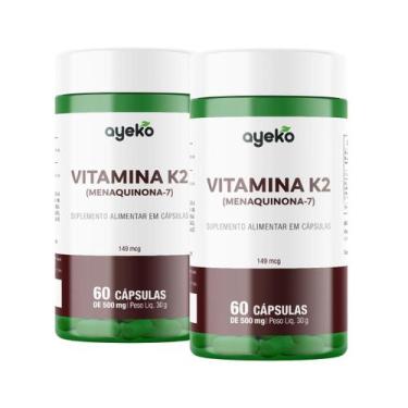 Imagem de 2X Vitamina K2 (MK-7) Menaquinona-7 149mcg 60 Cápsulas - Ayeko