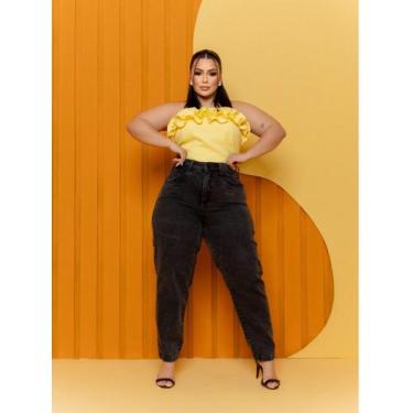 Imagem de Calça Jeans Mom Plus Size Cintura Alta Premium Grafite - NoBrand, Pret