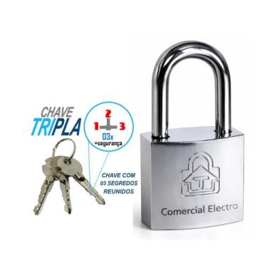 Imagem de Cadeado Chave Tri 32mm Reforçado Anti Furto P/ Corrente, Armario Vitri