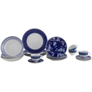 Imagem de Aparelho de Jantar Sobremesa e Chá 20 Peças Tramontina de Porcelana Az