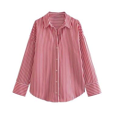 Imagem de Blusa Feminina Solta em Popeline - Manga Comprida, com Botões - Tamanh