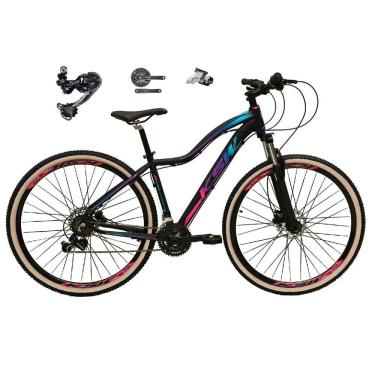 Imagem de Bicicleta Feminina Aro 29 Ksw Mwza Câmbio Traseiro Shimano Deore e Altus 27v Freio Hidráulico Garfo Com Trava Pneu Faixa Bege - Preto/Pink/Azul