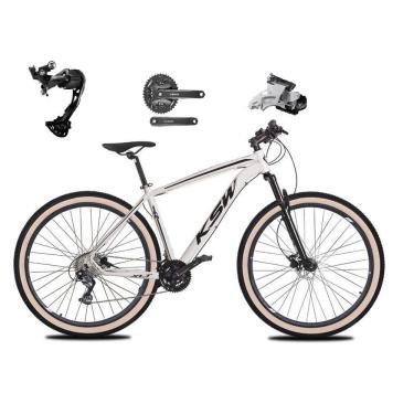 Imagem de  Bicicleta Aro 29 Ksw Xlt Alumínio Câmbio Traseiro Shimano Alívio e Altus 27v Freio Hidráulico Garfo Com Trava Pneu com Faixa Bege - Branco
