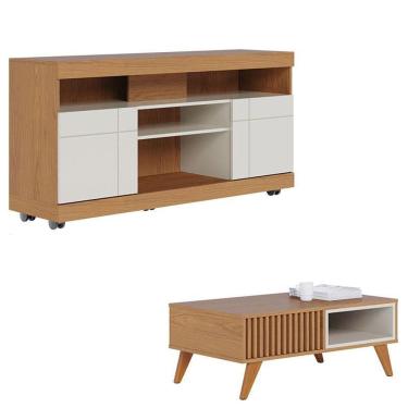 Imagem de Rack Bancada Yara com Mesa de Centro Jeri Freijó Off White - Colibri