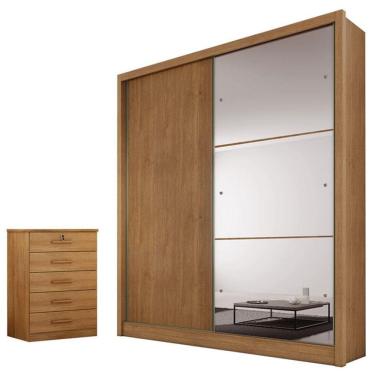 Imagem de Guarda Roupa Solteiro Dante com Nicho e Espelho com Gaveteiro Suiça Cumaru 23 - Novo Horizonte