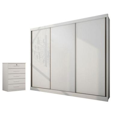 Imagem de Guarda Roupa Casal Medelim e Gaveteiro Suiça Neve - Novo Horizonte