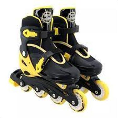 Imagem de Kit Patins Infantil Inline com Capacete Cotoveleiras Joelheiras Ajustável 34 ao 37 Pret...