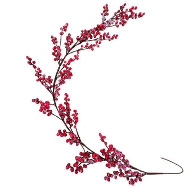 Imagem de Festão Decorativo de Natal Festão Aramado 150cm com Bolinhas Berry Nevadas Vermelho Tok...