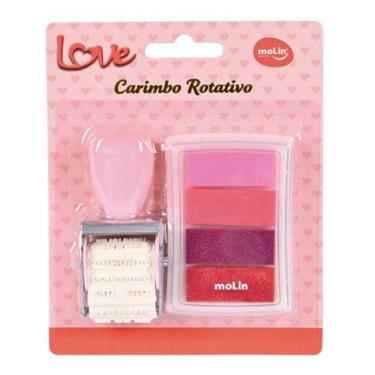 Imagem de Carimbo Rotativo Molin do Brasil Love Molin Rosa com 12 Possibilidades em 1 e Estojo Tinteiro Rosa