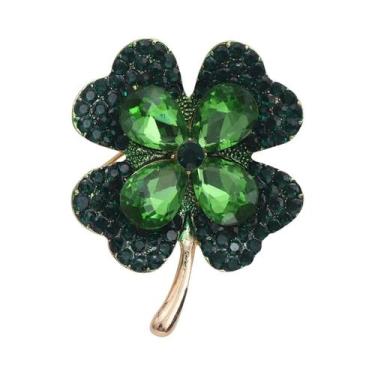 Imagem de Broche Unissex Feminino De Trevo Com Strass E Cristais De Vidro, Acess