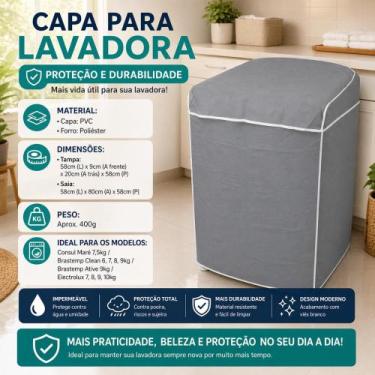 Imagem de Capa de Maquina de Lavar PVC Cinza com Tampa Tamanho P Impermeável par