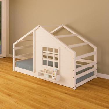 Imagem de Cama Montessoriano Casinha com Janela Madeira Maciça Branco Housin