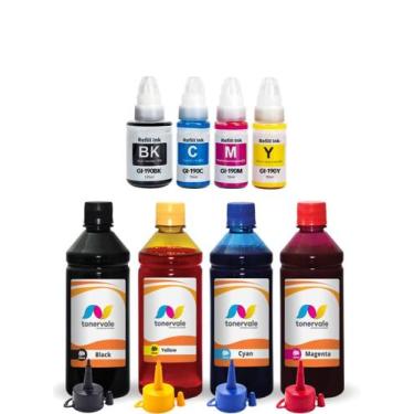 Imagem de Refil e 4 Tintas de 500ml Compatível Para Canon GI-10 GI10 - Toner Val