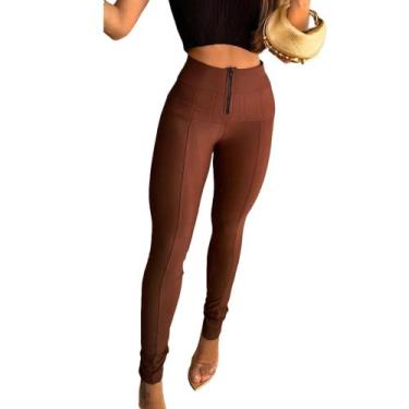 Imagem de Calca Feminina Lipo Marrom Montaria Legging Inverno Skinny Cirrê Levan