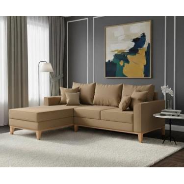 Imagem de Sofá Beny com Chaise Esquerda, 1,40x2,00m, 3 Lugares, Linho, Base em M