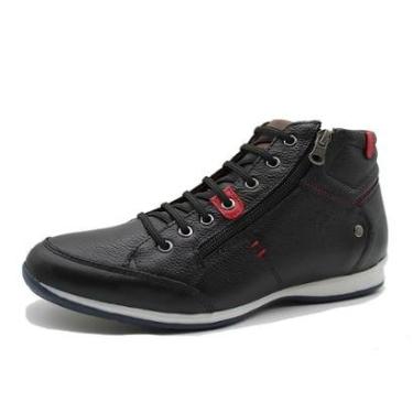 Imagem de Sapatenis Cano Alto Masculino Couro Calce Facil Elastico Detalhe Ziper Lateral Macio So...