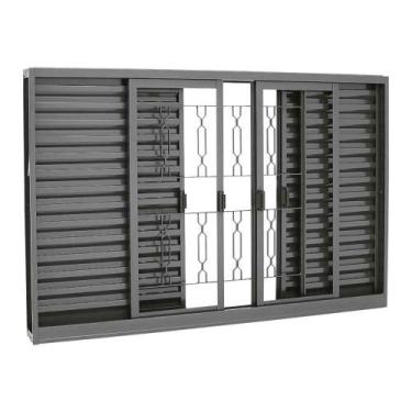 Imagem de Janela Veneziana Grade Elo em Aço 100 x 150 x 12 cm 6 Folhas Belfort S