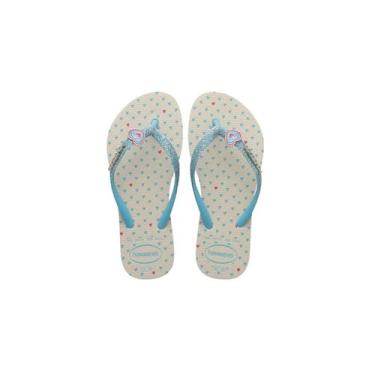 Imagem de Chinelo Infantil Slim Glitter II Coração Havaianas 022521 Cor:Azul Céu