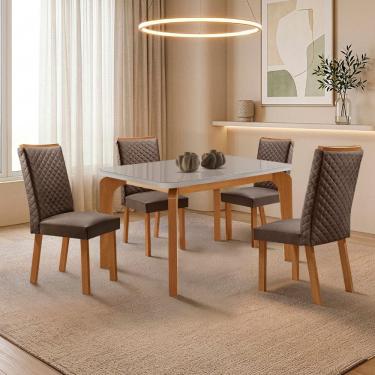 Imagem de Conjunto de Jantar Liz Lira 4 Lugares Tampo Mdf com Vidro e Cadeiras Veludo Marrom 120c...
