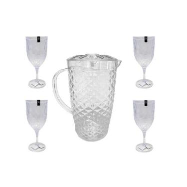 Imagem de Conjunto Jarra 2,6L c/ Tampa e 4 Taças 450ML em Acrílico - Xplast