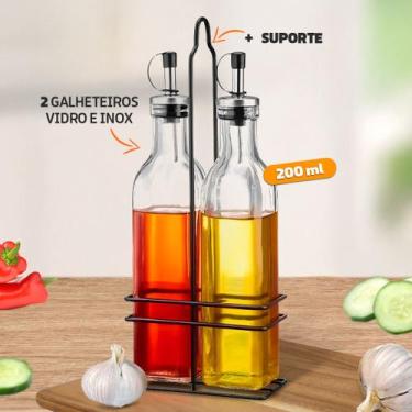 Imagem de Galheteiro De Vidro E Inox Com 2 Peças Suporte - Dolce Home