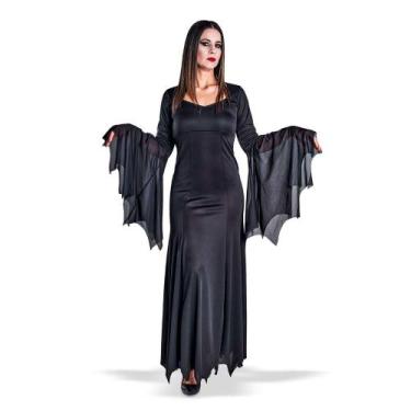 Imagem de Fantasia Bruxa Mortícia Adulto Família Addams Feiticeira Vestido Longo
