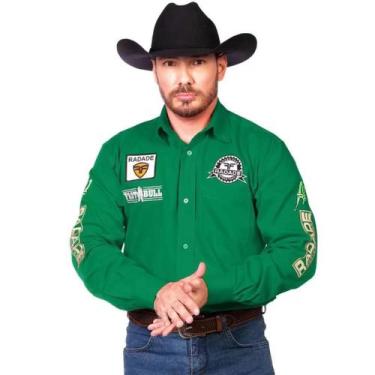Imagem de Camisa Radade Masculina Bordada Western Fast Bull P/ Rodeio, Verde, EG