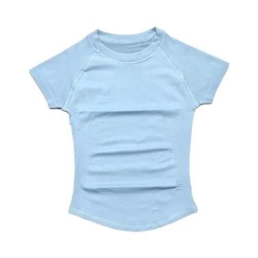 Imagem de Camiseta Esportiva Feminina De Verão Com Manga Curta E Gola Redonda, T