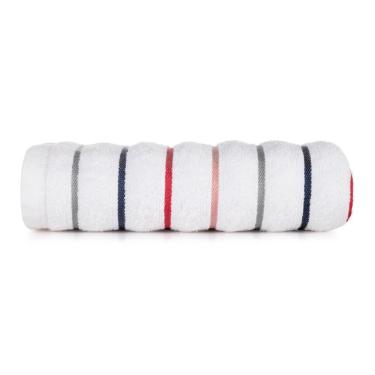 Imagem de Toalha de Rosto Accua 100% Algodão 480g-m2 Macia e Absorvente Branco com Listras Coloridas Altenburg
