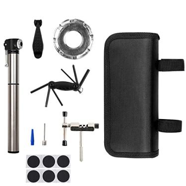 Imagem de yeacher Kit de ferramentas de reparo de pneus de bicicleta Bomba de ar mínima Bolsa portátil Conjunto de reparo de pneus Ferramenta de manutenção multncional para camping Bolsa de ferramentas essenciais