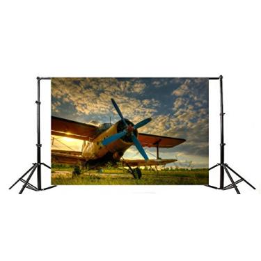 Imagem de Yeele Adereço de vinil retrô vintage para aeronaves de 7 x 5 pés, retrô com hélice de fuselagem, biplano de aterrissagem para casa, fotografia de fundo, retrato de bebê adulto, cabine de foto, nostálgico, avião, soldado, acessório de estúdio