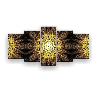 Imagem de Quadro Decorativo Flor Simétrica Amarelo Ouro 129x61 Sala