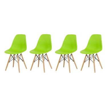 Imagem de Kit 4 Cadeiras Charles Eames Eiffel Verde Base Madeira Sala Cozinha Ja