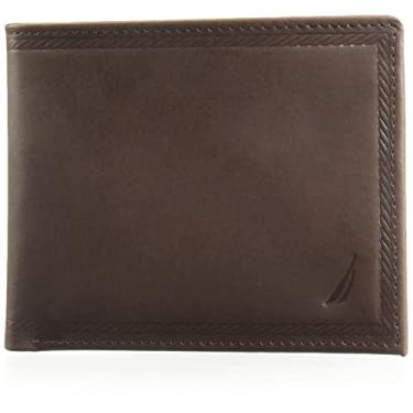 Imagem de Nautica Carteira masculina clássica de couro dobrável RFID (disponível em grãos lisos ou seixos), Couro em relevo - marrom, tamanho nico