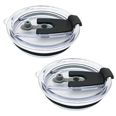 Imagem de Tampas de copo à prova de respingos 730 ml, 2 tampas de substituição para copo de aço inoxidável de 30oz copo de viagem Yeti, Rtic Rambler, Ozark Trails e mais Cooler Cup, Sliding Splash Proof, Transparent+Black, 30 oz