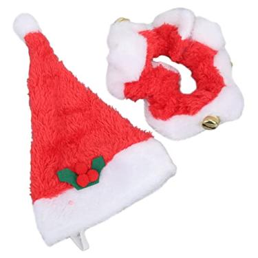 Imagem de Traje de Natal para cães, requintado macio e confortável, coleira de chapéu de Natal adorável para cães pequenos para gatos(L)