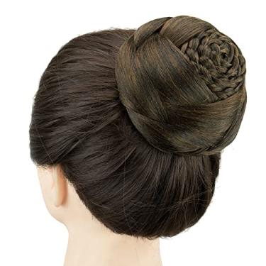 Imagem de IMISSU Cobertura de cabelo chignon trançado dançarina rosquinha peruca de cabelo scrunchie coque para mulheres (M4 Castanho Misto)