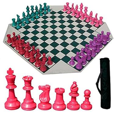 Imagem de KRASS - Jogo de Xadrez de 4 Jogadores, Tabuleiro de Xadrez de Couro de 60 cm, Peças de Xadrez de Resina PS, Saco de Armazenamento, para 2-4 Jogadores, 10 Anos ou Mais