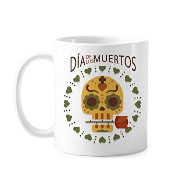 Imagem de Caveira Rosa O Dia dos Mortos Caneca México Cerâmica Café Porcelana Utensílios de Mesa