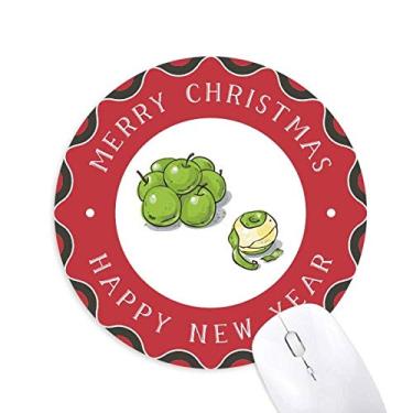 Imagem de DIYthinker Mouse pad verde com ilustração de frutas de maçã verde Feliz Natal borracha redonda