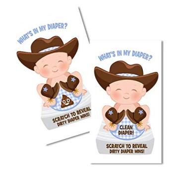 Imagem de Jogo de raspar o que está no meu chá de bebê | Cowboy | 24 cartas - 1 vencedor | Jogos de chá de bebê | Prêmios de porta de chá de bebê | Decorações de chá de bebê neutra | Festa de fraldas | Jogo de