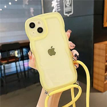Imagem de Wave Transparent Crossbody Colar Cordão Estojo macio para iPhone 13 12 11 Pro Max XS XR X 7 8 Plus SE3 Capa de silicone transparente, amarelo, para iPhone XR