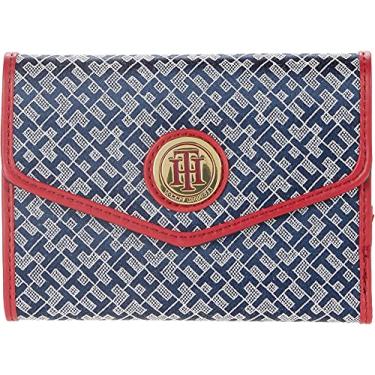 Imagem de Tommy Hilfiger Carteira envelope pequena com impressão de logotipo em tela revestida, Azul-marinho/vermelho/branco, One Size, Carteira