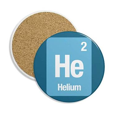 Imagem de He Helium Elemento Químico Ciência Porta-copos de cerâmica Porta-copos Suporte de caneca de pedra absorvente para bebidas Presente de 2 peças