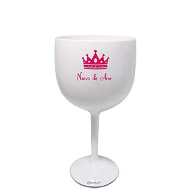 Imagem de 8 Taças Gin Acrilico 550ml Branca e Transparente Haste Rosa Despedida de Solteira