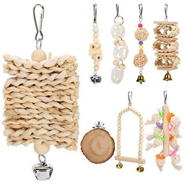 Imagem de FastUU Manual de madeira ecológica, 8 estilos, 8 peças, brinquedos de forragem, brinquedos de pássaro, design de gancho, pássaros escalando para exercícios de pássaros