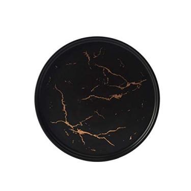 Imagem de JLXZHOME Bandeja criativa de cerâmica para louças foscas marmorizadas preto branco bandeja de pizza de bife ocidental, acessórios de mesa, preto