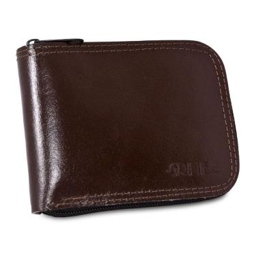 Imagem de Carteira Couro Ziper Masculina Porta Moedas Cedulas Plasticos Interno Cartoes