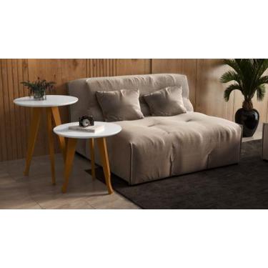 Imagem de Mesa Lateral e Apoio Redonda Pés Madeira cor Branco - Comprar Moveis e